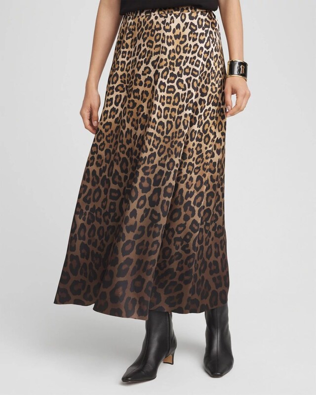 Leopard Stretch Satin Skirt